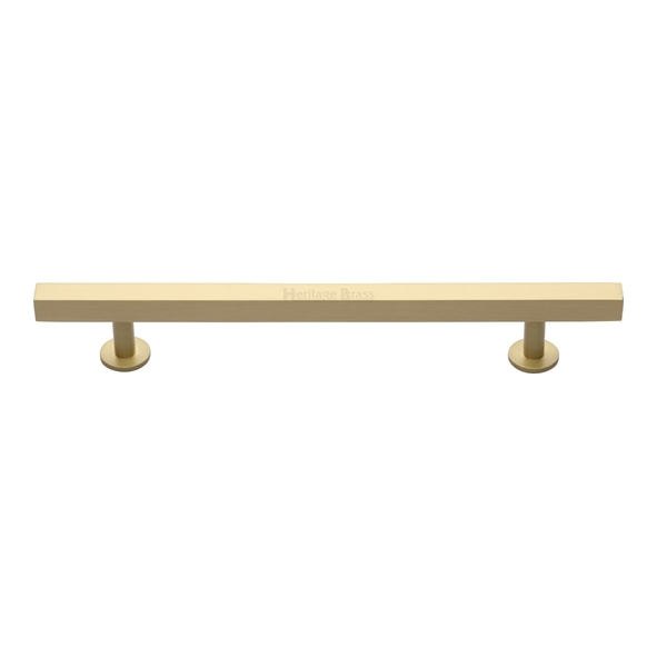 C4760 128-SB • 128 x 191 x 11 x 19 x 32mm • Satin Brass • Heritage Brass Square Bar Round Foot Cabinet Pull Handle